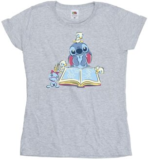 Disney Dames/Dames Lilo & Stitch Lezen Boek Katoenen T-Shirt (Sportgrijs) - maat 2XL Lichtgrijs
