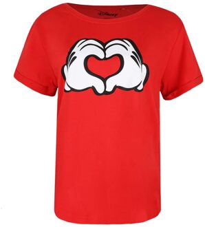 Disney Dames/dames Love Hands Mickey Mouse T-shirt (Rood) - maat