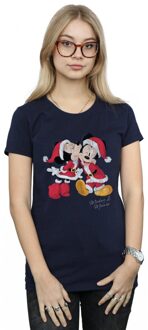 Disney Dames/Dames Mickey en Minnie Kerstkus Katoenen T-Shirt (Marineblauw) - maat Navy