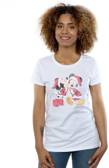 Disney Dames/Dames Mickey en Minnie Kerstkus Katoenen T-Shirt (Wit) - maat