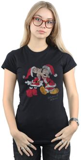 Disney Dames/Dames Mickey en Minnie Kerstkus Katoenen T-Shirt (Zwart) - S
