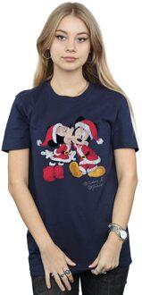 Disney Dames/Dames Mickey en Minnie Kerstkus Katoenen Vriendje T-shirt (Marineblauw) Navy - S