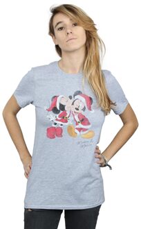 Disney Dames/Dames Mickey en Minnie Kerstkus Katoenen Vriendje T-shirt (Sportgrijs) Lichtgrijs