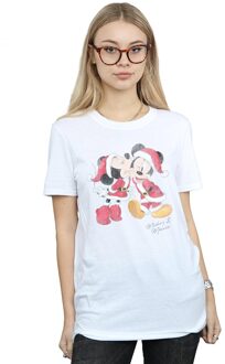 Disney Dames/Dames Mickey en Minnie Kerstkus Katoenen Vriendje T-shirt (Wit) - L