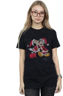 Disney Dames/Dames Mickey en Minnie Kerstkus Katoenen Vriendje T-shirt (Zwart) - maat M