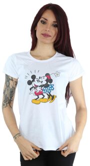Disney Dames/Dames Mickey en Minnie Kus Katoenen T-Shirt (Wit) - maat