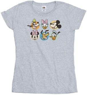 Disney Dames/Dames Mickey Mouse And Friends Gezichten Katoenen T-Shirt (Sportgrijs) - maat 2XL Lichtgrijs
