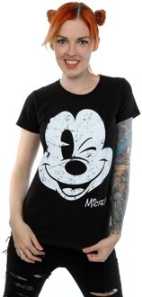 Disney Dames/Dames Mickey Mouse Distressed Gezicht Katoenen T-Shirt (Zwart) - S