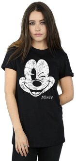 Disney Dames/Dames Mickey Mouse Distressed Katoenen Vriendje T-shirt (Zwart) - maat L