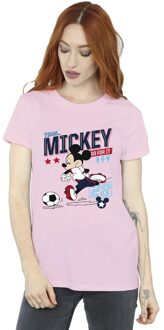 Disney Dames/Dames Mickey Mouse Team Mickey Voetbal Katoenen Vriendje T-shirt (Baby Roze) - 2XL