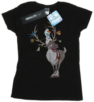 Disney dames frozen sven en olaf kerstornamenten katoenen t-shirt Zwart
