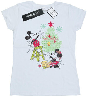 Disney dames mickey en minnie kerstboom katoenen t-shirt Wit