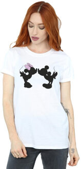 Disney dames mickey minnie kiss silhouet katoenen vriend t-shirt Wit - XXL