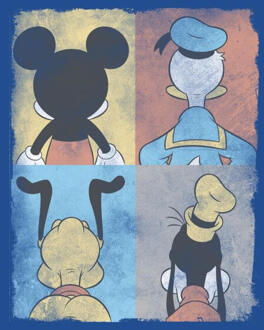 Disney Donald Duck Mickey Mouse Pluto Goofy Tiles Women's T-Shirt - Blue - L - Blue