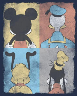 Disney Donald Duck Mickey Mouse Pluto Goofy Tiles Women's T-Shirt - Navy - L - Navy blauw