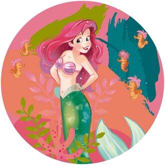 Disney Fotobehang - Ariel Happy Coral 125x125cm - Rond - Vliesbehang - Zelfklevend Multikleur