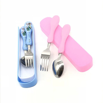 Disney Frozen 2Anna Elsa Princess Cartoon Print Children's Stainless Steel Spoon Fork Cutlery Set Easy To Carry Kids Gifts
