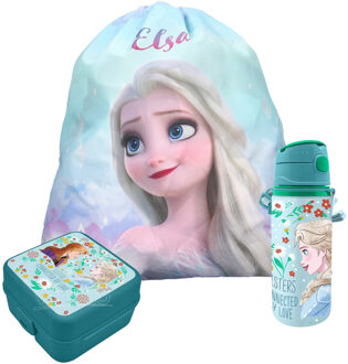 Disney Frozen lunchbox set voor kinderen - 3-delig - blauw - incl. gymtas/schooltas