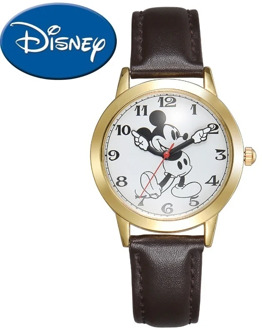 Disney Genuine Women Quartz Round Watch Authentic Mickey Mouse Cutie Love Fashion Clock Ladies Leather Band Watches Best Gift