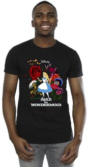 Disney Heren Alice In Wonderland Bloemen T-Shirt (Zwart)