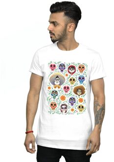 Disney Heren Coco Hoofden Patroon T-shirt (Wit) - 3XL