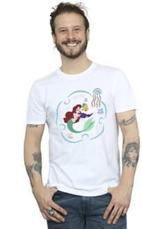 Disney Heren De Kleine Zeemeermin Leest Boek T-Shirt (Wit) - M