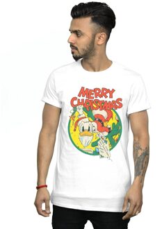 Disney Heren Donald Duck Vrolijk Kerstmis T-Shirt (Wit) - maat 3XL