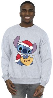 Disney Heren Lilo And Stitch Kerstmis Love Biscuit Sweatshirt (Sportgrijs) - maat 4XL Lichtgrijs