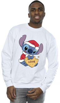 Disney Heren Lilo And Stitch Kerstmis Love Biscuit Sweatshirt (Wit) - maat M