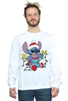 Disney Heren Lilo en Stitch Kerstverlichting Sweatshirt (Wit) - maat 3XL