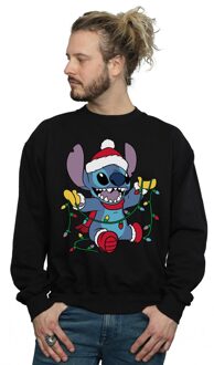 Disney Heren Lilo en Stitch Kerstverlichting Sweatshirt (Zwart)