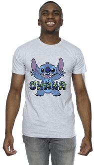 Disney Heren Lilo en Stitch Ohana Blauw Glitch T-shirt (Sportgrijs) - maat 2XL Lichtgrijs