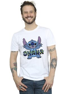 Disney Heren Lilo en Stitch Ohana Blauw Glitch T-shirt (Wit) - XL