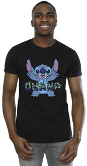 Disney Heren Lilo en Stitch Ohana Blauw Glitch T-shirt (Zwart)