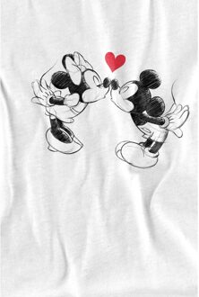 Disney Heren Mickey & Minnie Mouse Kiss Sketch Valentijnsdag T-Shirt (Wit) - maat S