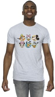Disney Heren Mickey Mouse And Friends Gezichten T-Shirt (Sportgrijs) - maat 5XL Lichtgrijs