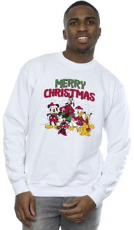 Disney Heren Mickey Mouse Vrolijk Kerstfeest Figuren Sweatshirt (Wit) - maat