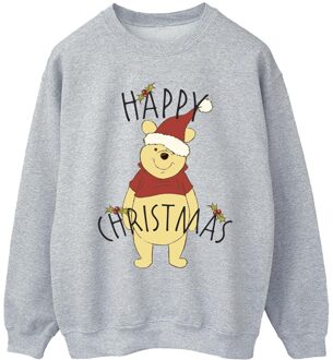 Disney Heren Winnie De Poeh Vrolijk Kerstmis Holly Sweatshirt (Sportgrijs) - maat Lichtgrijs