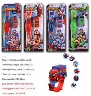 Disney Iron Man Spider-Man Captain America Hulk Pull Back Six Picture Projection Toy Cartoon Electronic Watch Car Children Watch