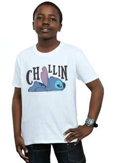 Disney Jongens Lilo en Stitch Chillin T-shirt (Wit) - maat 5-6J / 110-116cm