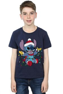 Disney Jongens Lilo en Stitch Kerstverlichting T-Shirt (Marineblauw) Navy - 12-13J / 152-158cm