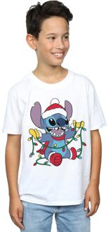Disney Jongens Lilo en Stitch Kerstverlichting T-Shirt (Wit) - maat