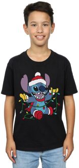 Disney Jongens Lilo en Stitch Kerstverlichting T-Shirt (Zwart) - 5-6J / 110-116cm