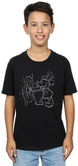 Disney Jongens Mickey Mouse Stoomboot Schets T-shirt (Zwart)