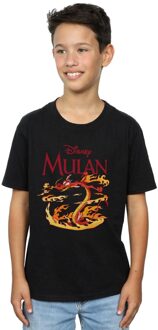 Disney Jongens Mulan Mushu Draak Vuur T-Shirt (Zwart)