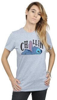 Disney Li-cense Disney dames lilo and stitch chillin katoenen vriendje t-shirt Lichtgrijs