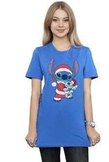 Disney Li-cense Disney dames lilo and stitch kerstmis katoenen vriendje t-shirt Blauw