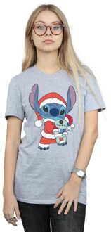 Disney Li-cense Disney dames lilo and stitch kerstmis katoenen vriendje t-shirt Lichtgrijs
