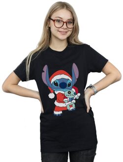 Disney Li-cense Disney dames lilo and stitch kerstmis katoenen vriendje t-shirt Zwart