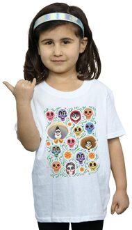 Disney Meisjes Coco Hoofden Patroon Katoenen T-Shirt (Wit) - 5-6J / 110-116cm